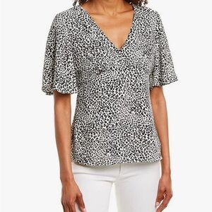 Nanette Lepore Leopard Print Flutter Sleeve Blouse szM